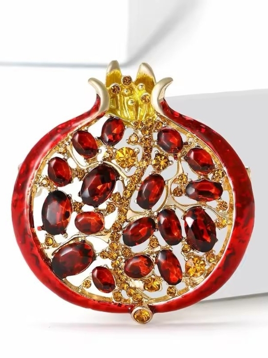 Anthropologie Jewelry - Gold-Tone Red and Amber Pomegranate Brooch